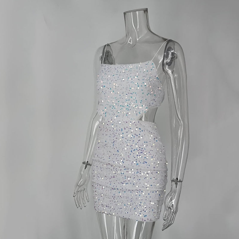 Hollow Out Sequin Bodycon Mini Dress