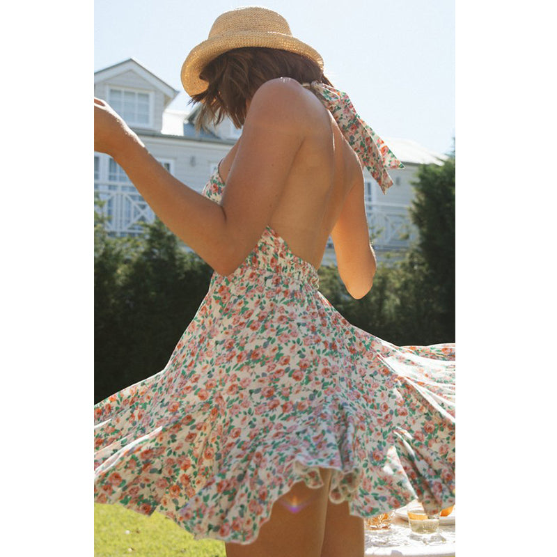 Springfling Halter Floral Print Mini Dress