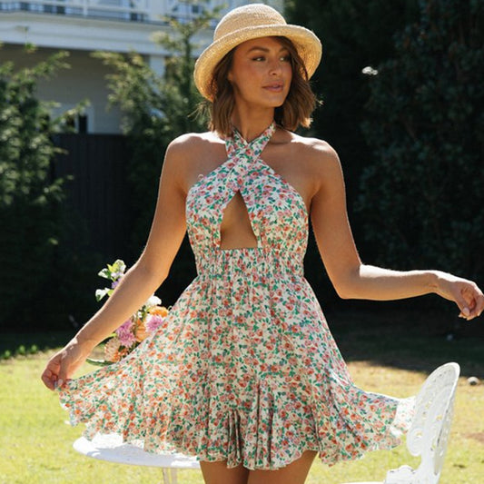 Springfling Halter Floral Print Mini Dress