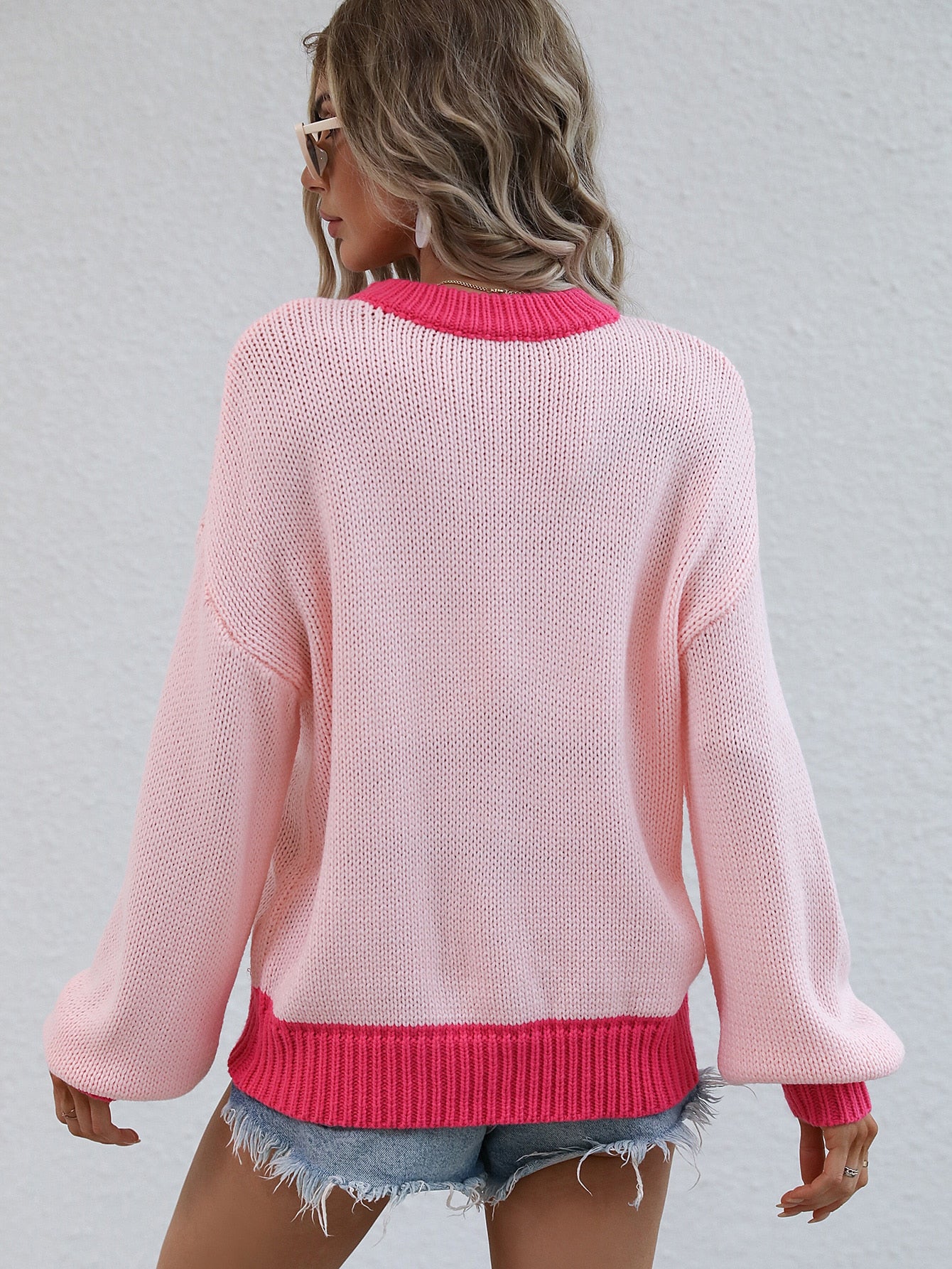 Loose Knitted Spliced Sweater