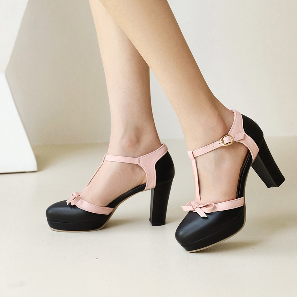 Shay T-strap Round Toe Heels