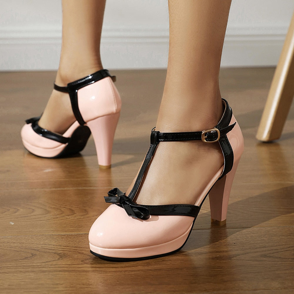 Shay T-strap Round Toe Heels