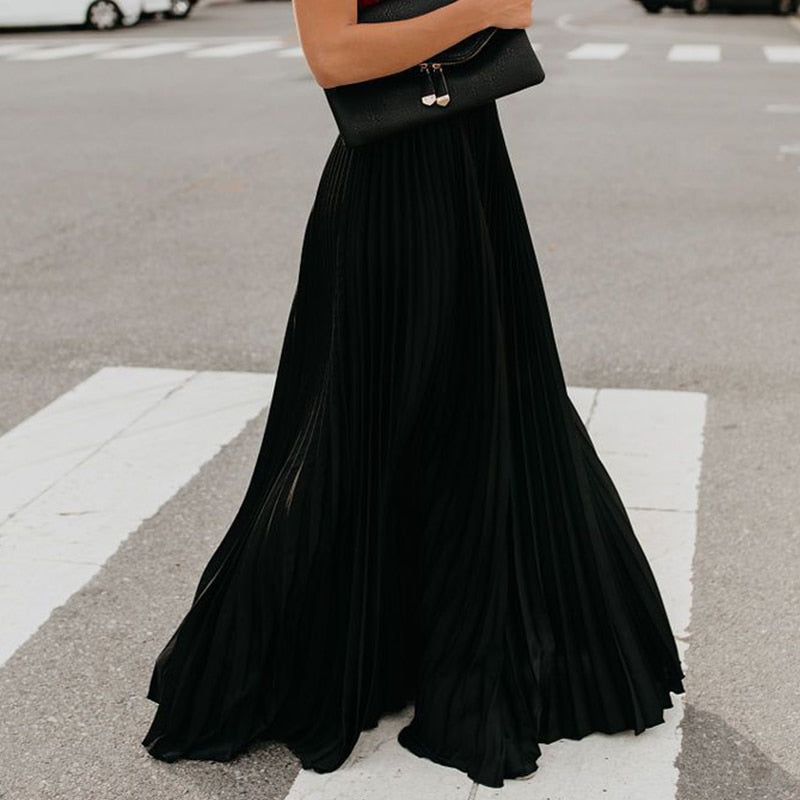 Long Pleated A-Line Skirt