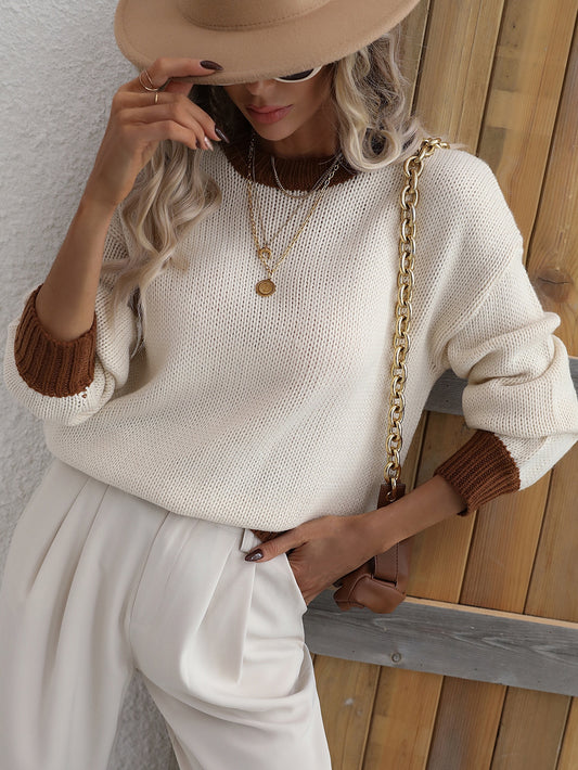 Loose Knitted Spliced Sweater