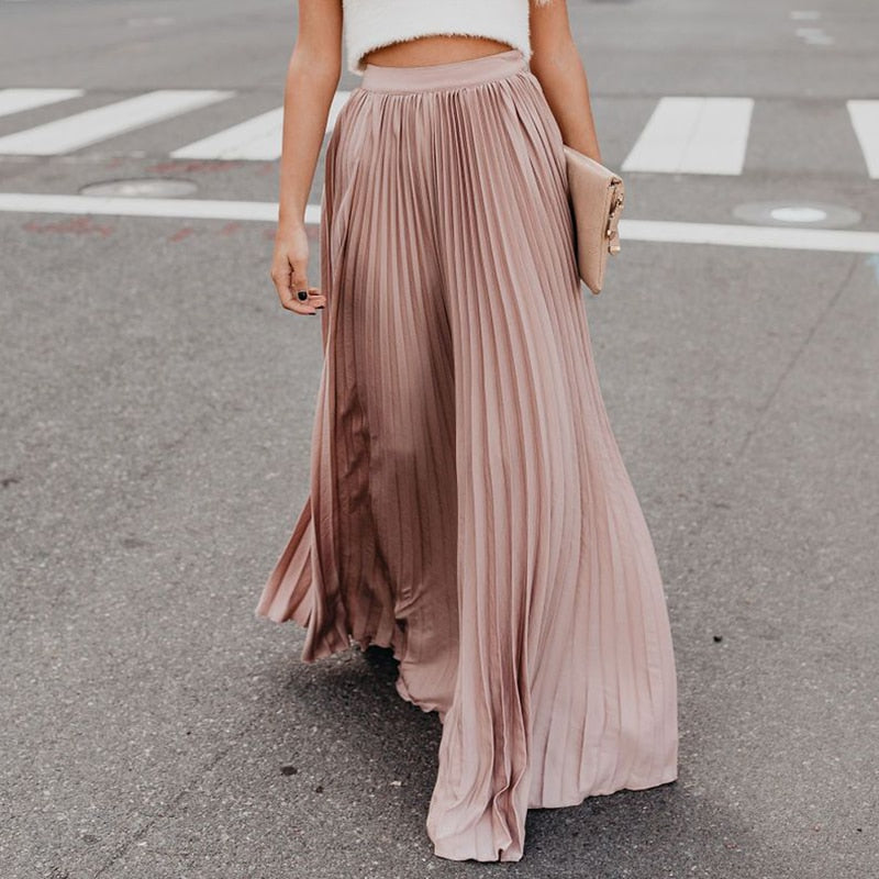 Long Pleated A-Line Skirt