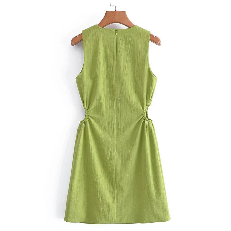 Sleeveless Green Cut out Dress