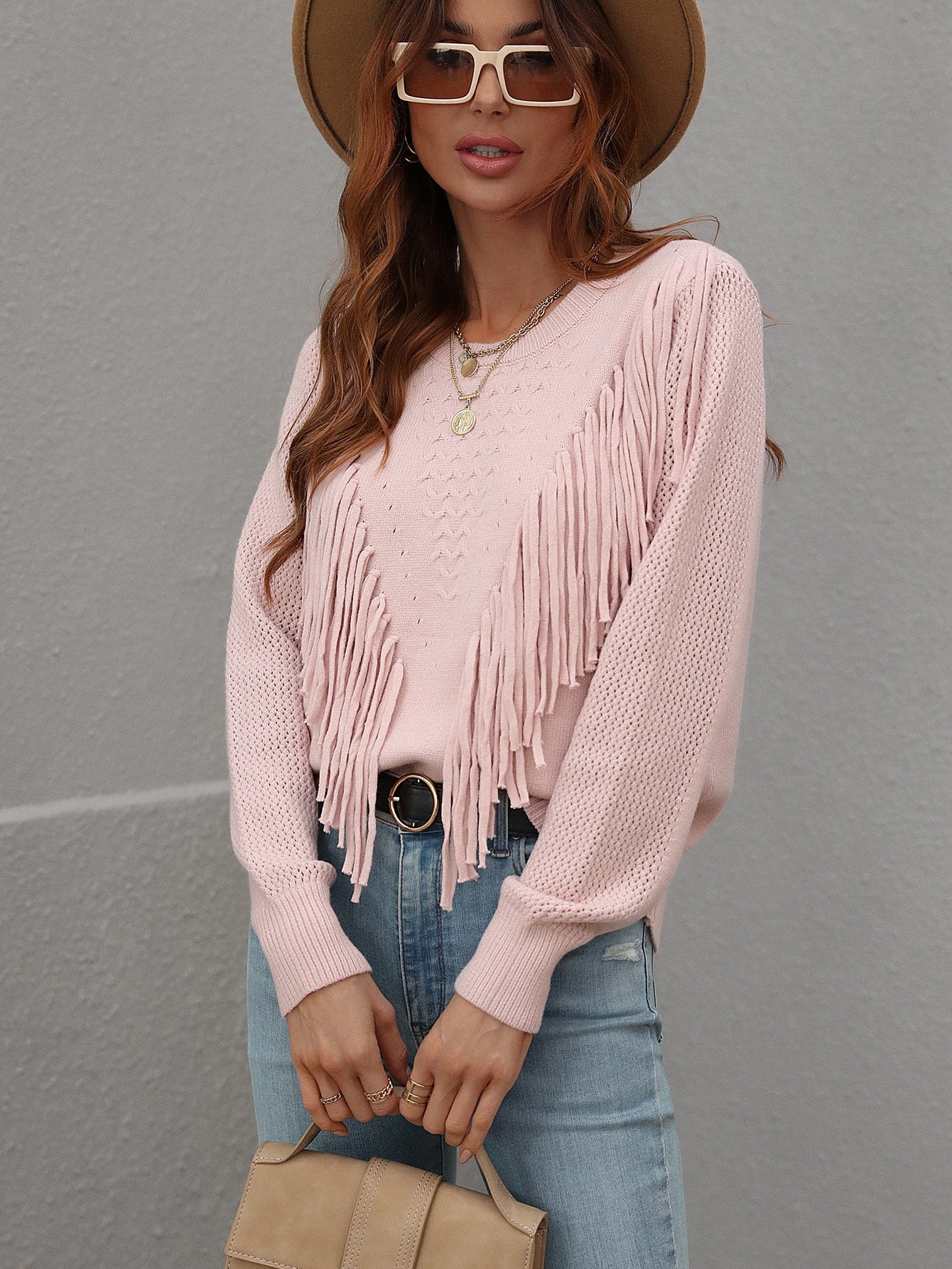 Fringe Pullover Knitted Sweater