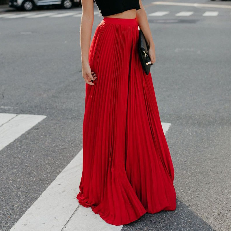 Long Pleated A-Line Skirt