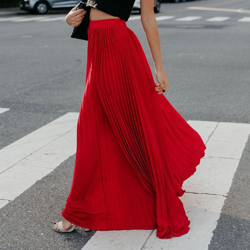 Long Pleated A-Line Skirt