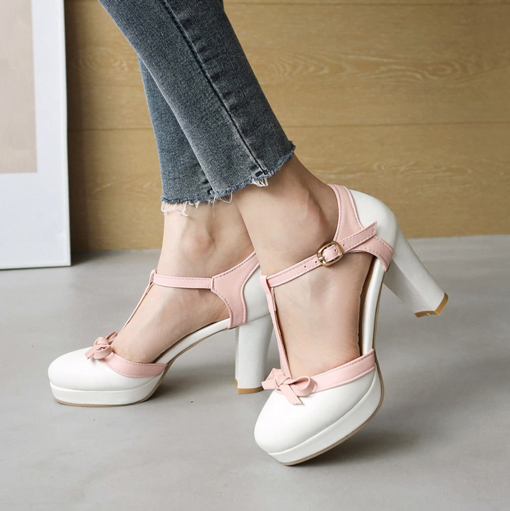 Shay T-strap Round Toe Heels