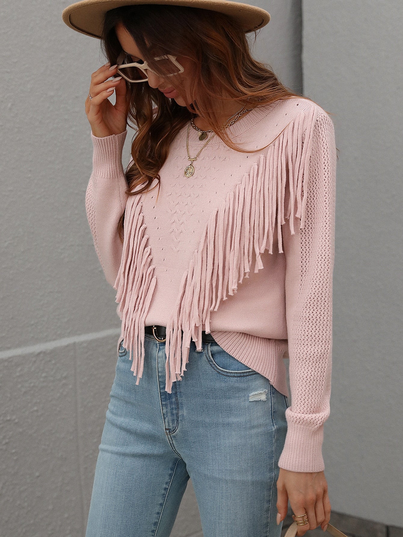 Fringe Pullover Knitted Sweater