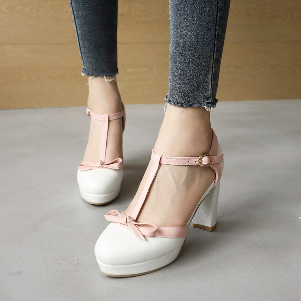 Shay T-strap Round Toe Heels