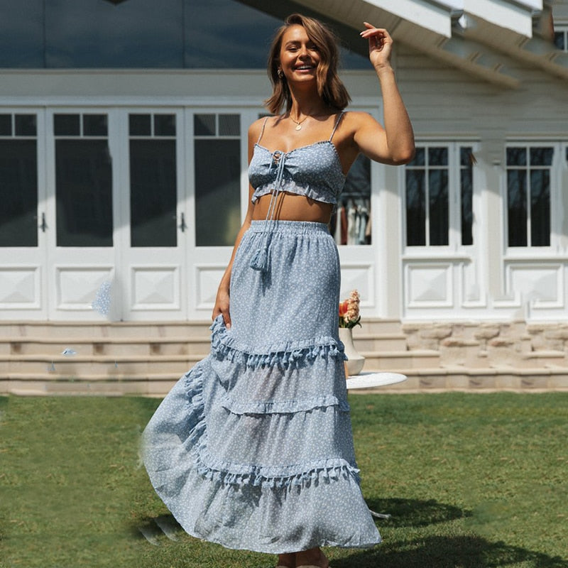 Carlyn Chiffon Top and High Waist Skirt Two Piece Set