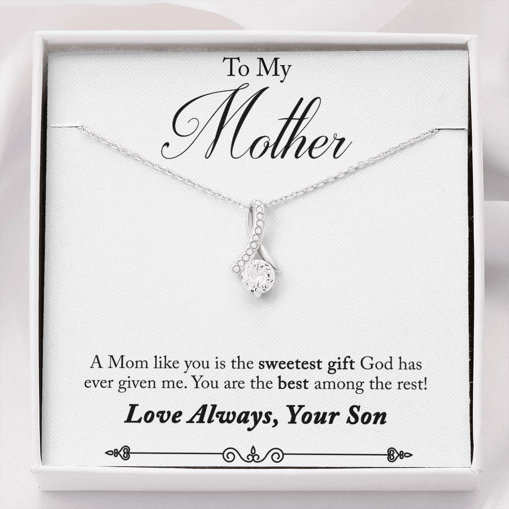 Crystal 18K White Gold Ribbon Love Necklace - For Mom