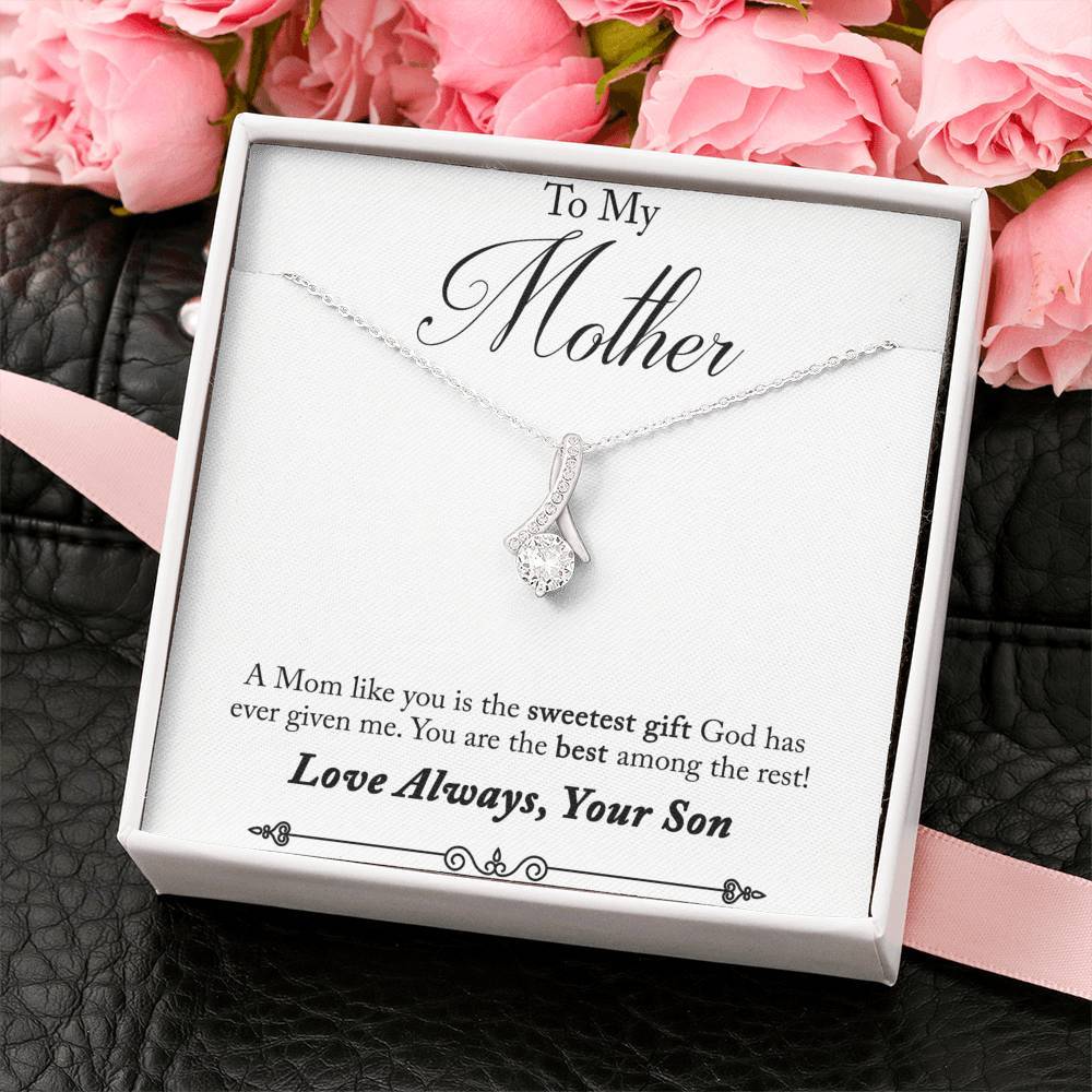 Crystal 18K White Gold Ribbon Love Necklace - For Mom