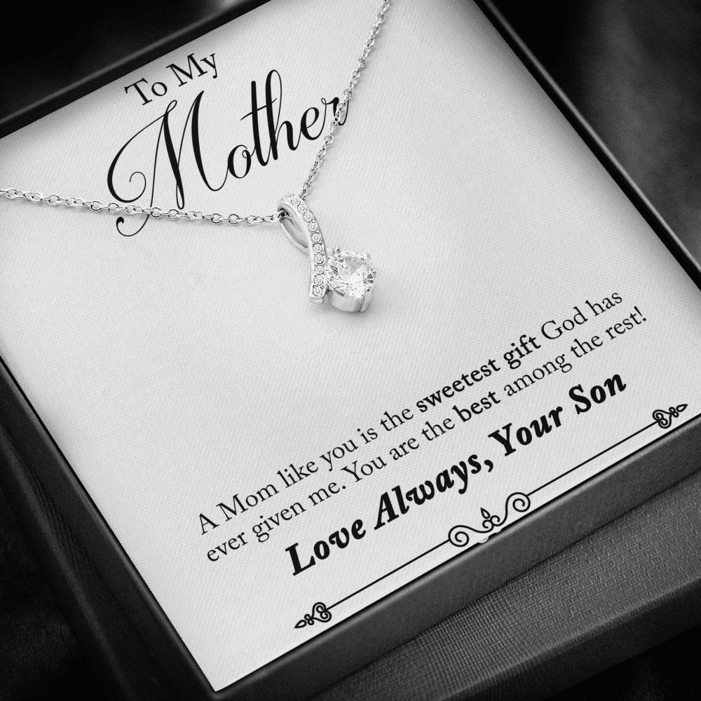 Crystal 18K White Gold Ribbon Love Necklace - For Mom