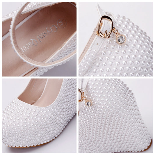 White & Ivory Pearl Rhinestone Platform Wedges