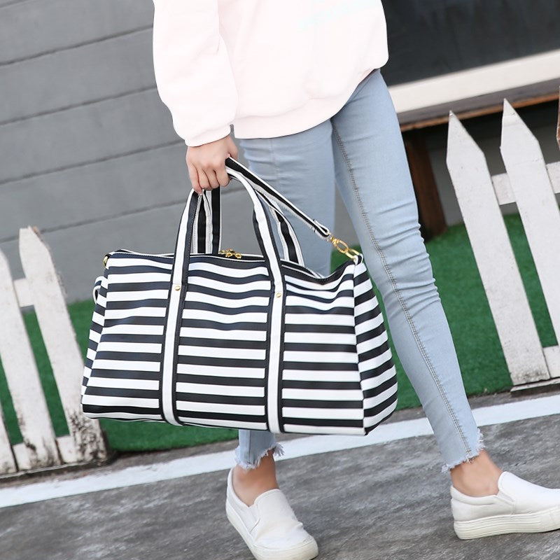 Stripes Waterproof PVC Duffel Weekender Bag