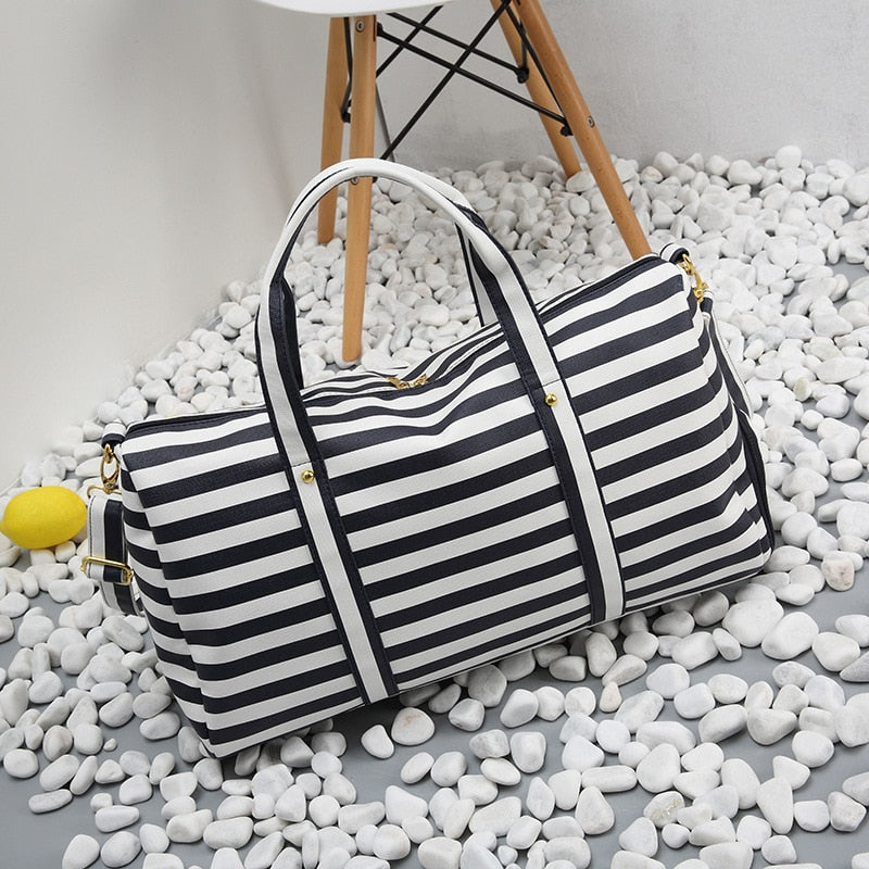 Stripes Waterproof PVC Duffel Weekender Bag