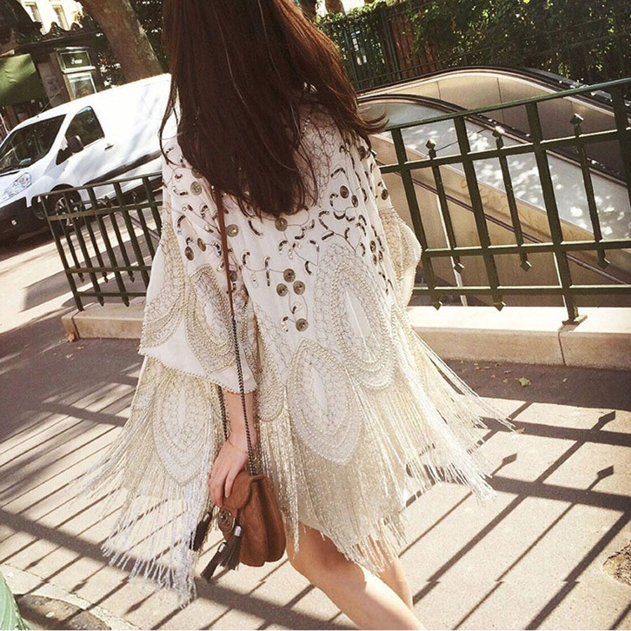 Cream-colored Chiffon Boho Handmade Blouse