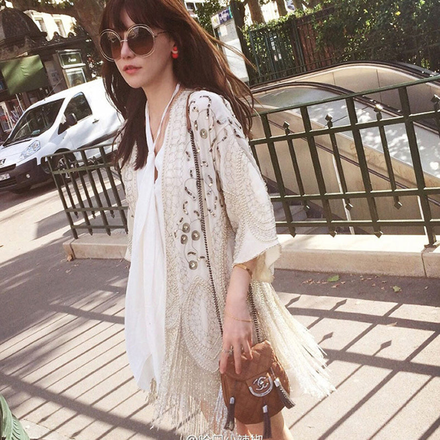 Cream-colored Chiffon Boho Handmade Blouse