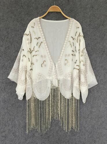 Cream-colored Chiffon Boho Handmade Blouse