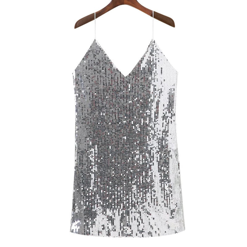 Silver Sequined Cocktail Dress