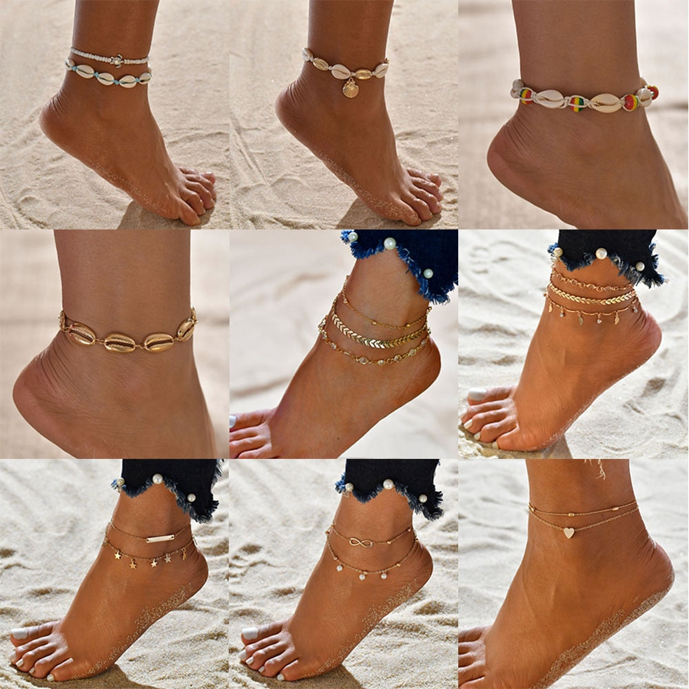 Shell Heart Summer Anklets