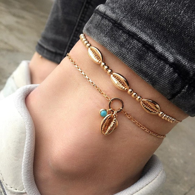 Shell Heart Summer Anklets