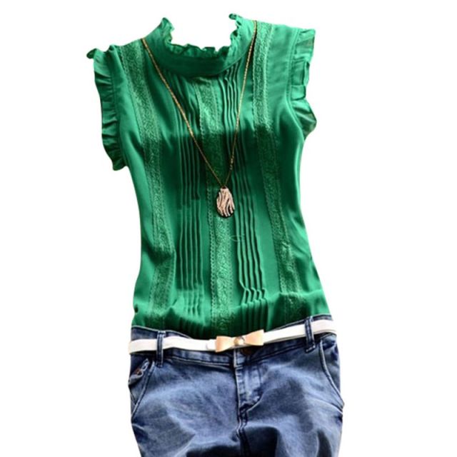 Women Ruffle Stand Collar Top