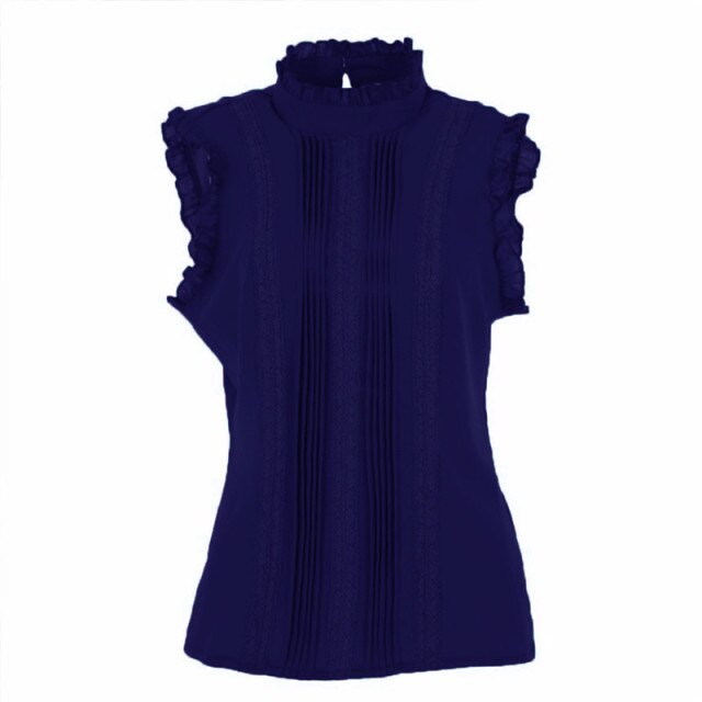 Women Ruffle Stand Collar Top