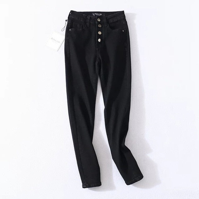 Carly Buttoned High Waist Pencil Denim