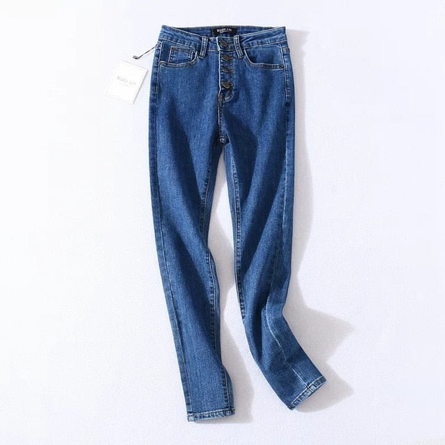 Carly Buttoned High Waist Pencil Denim