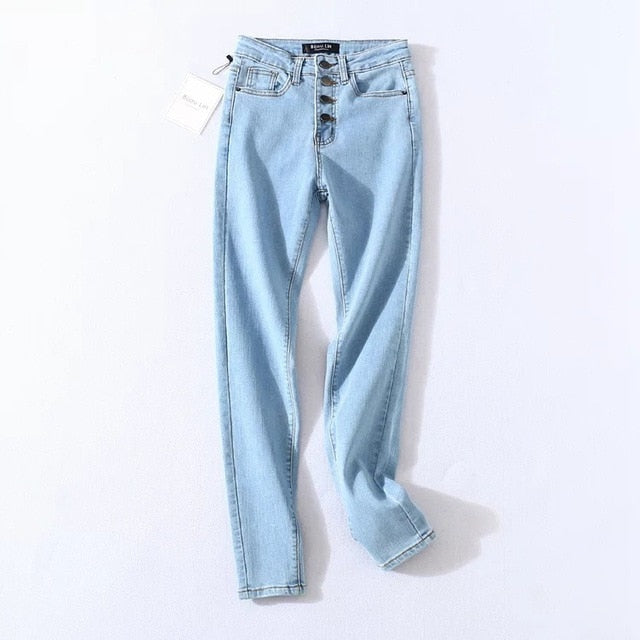 Carly Buttoned High Waist Pencil Denim