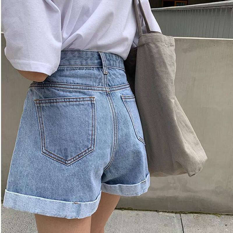 High Elastic Waist Denim Shorts