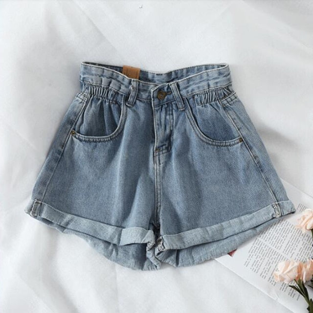 High Elastic Waist Denim Shorts