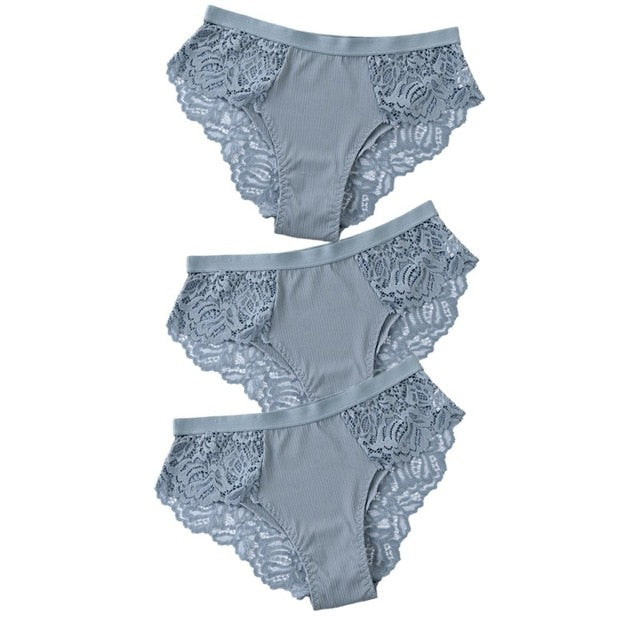 3 Pcs Lace & Cotton Brief Panties