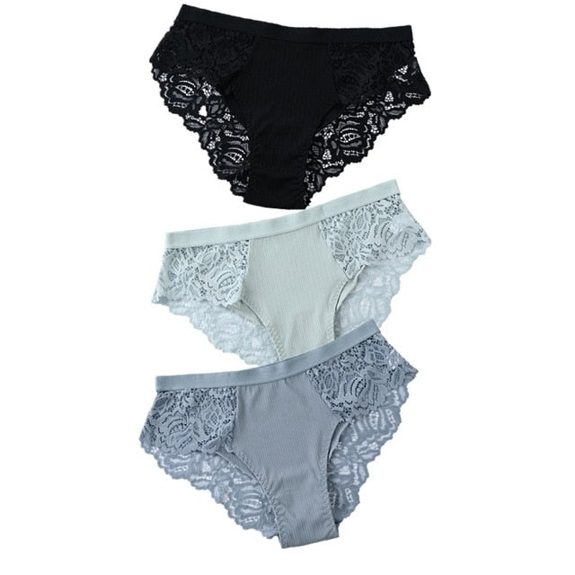 3 Pcs Lace & Cotton Brief Panties