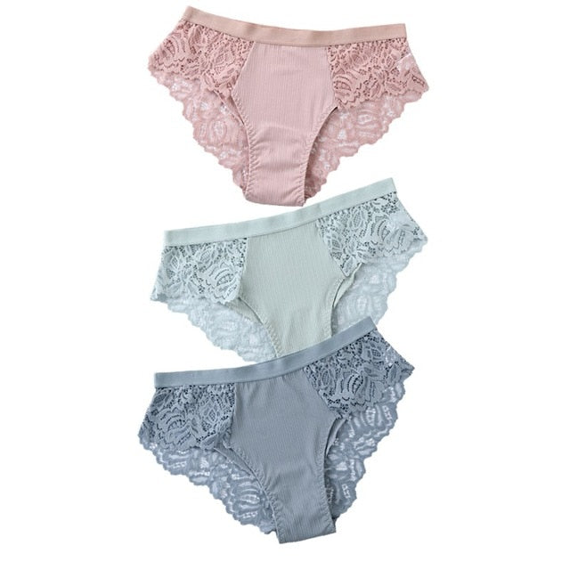 3 Pcs Lace & Cotton Brief Panties