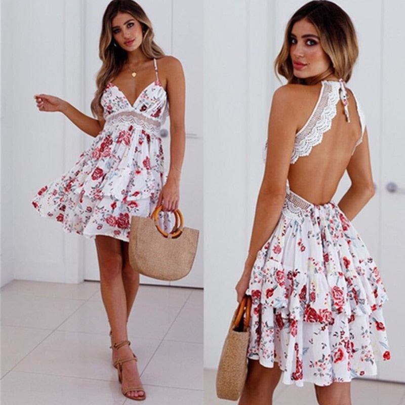 Lace Back Flowery Summer Dress