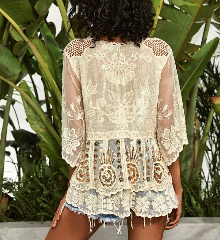 TEELYNN Sequin Embroidery Lace Blouse