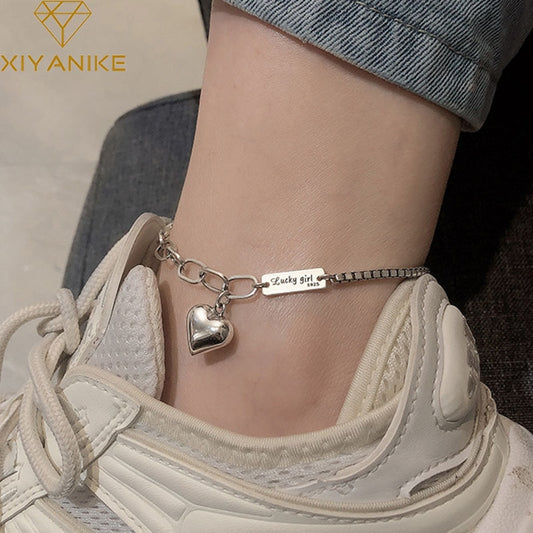 Vintage Silver LOVE Pendant Ankle Bracelet