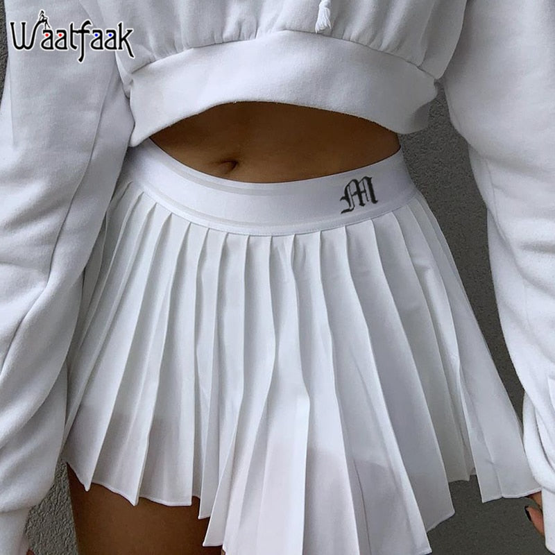 White Pleated Embroidery Mini Tennis Skirt