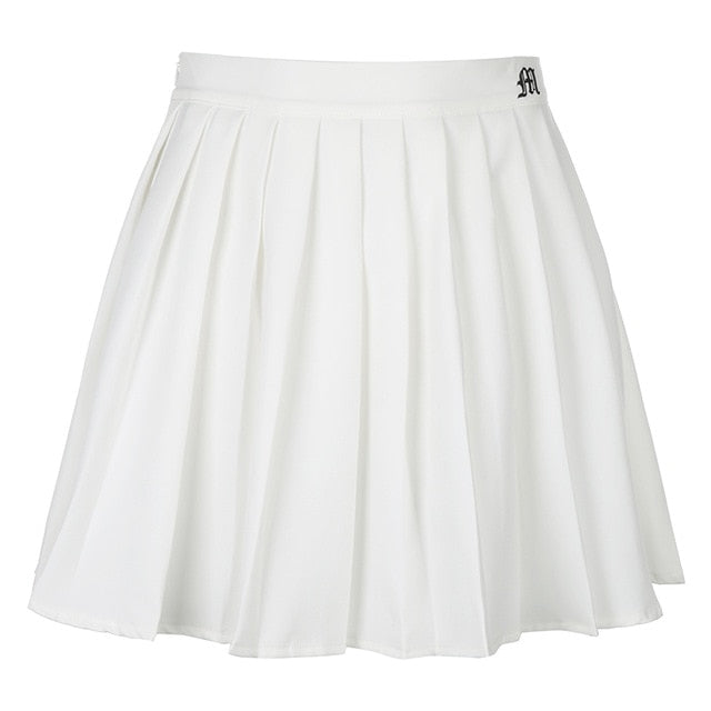 White Pleated Embroidery Mini Tennis Skirt