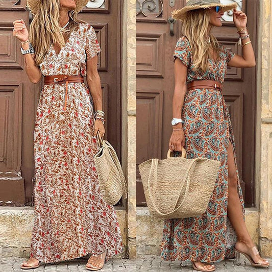 Short Sleeve Paisley Beach Dress