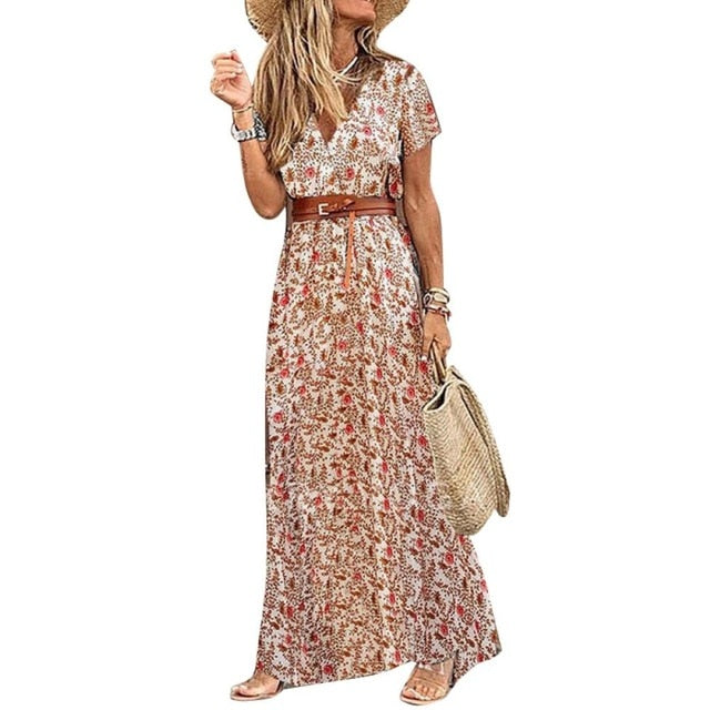 Short Sleeve Paisley Beach Dress