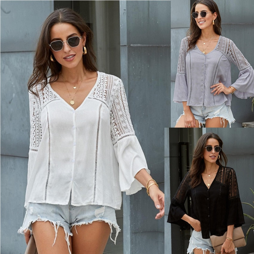 Hippy Flare Sleeve Lace Blouse