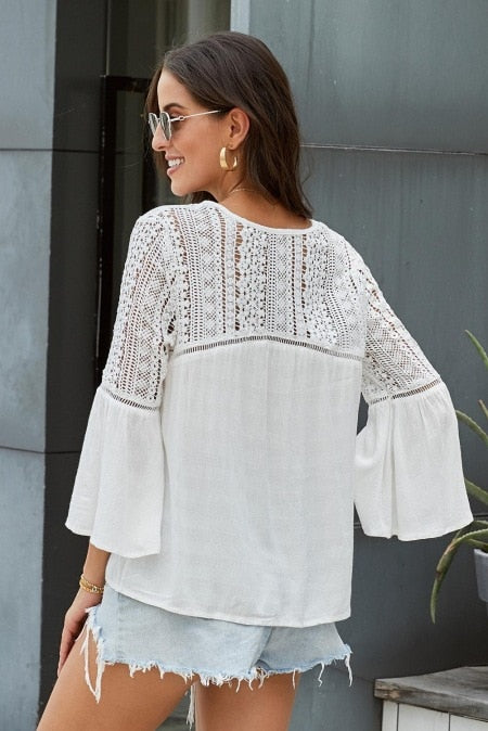 Hippy Flare Sleeve Lace Blouse