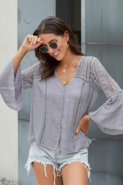 Hippy Flare Sleeve Lace Blouse