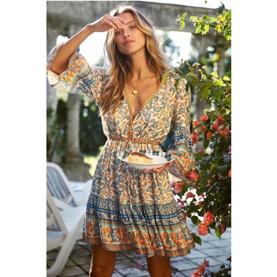 Sashes Floral Flare Sleeve Boho Dress